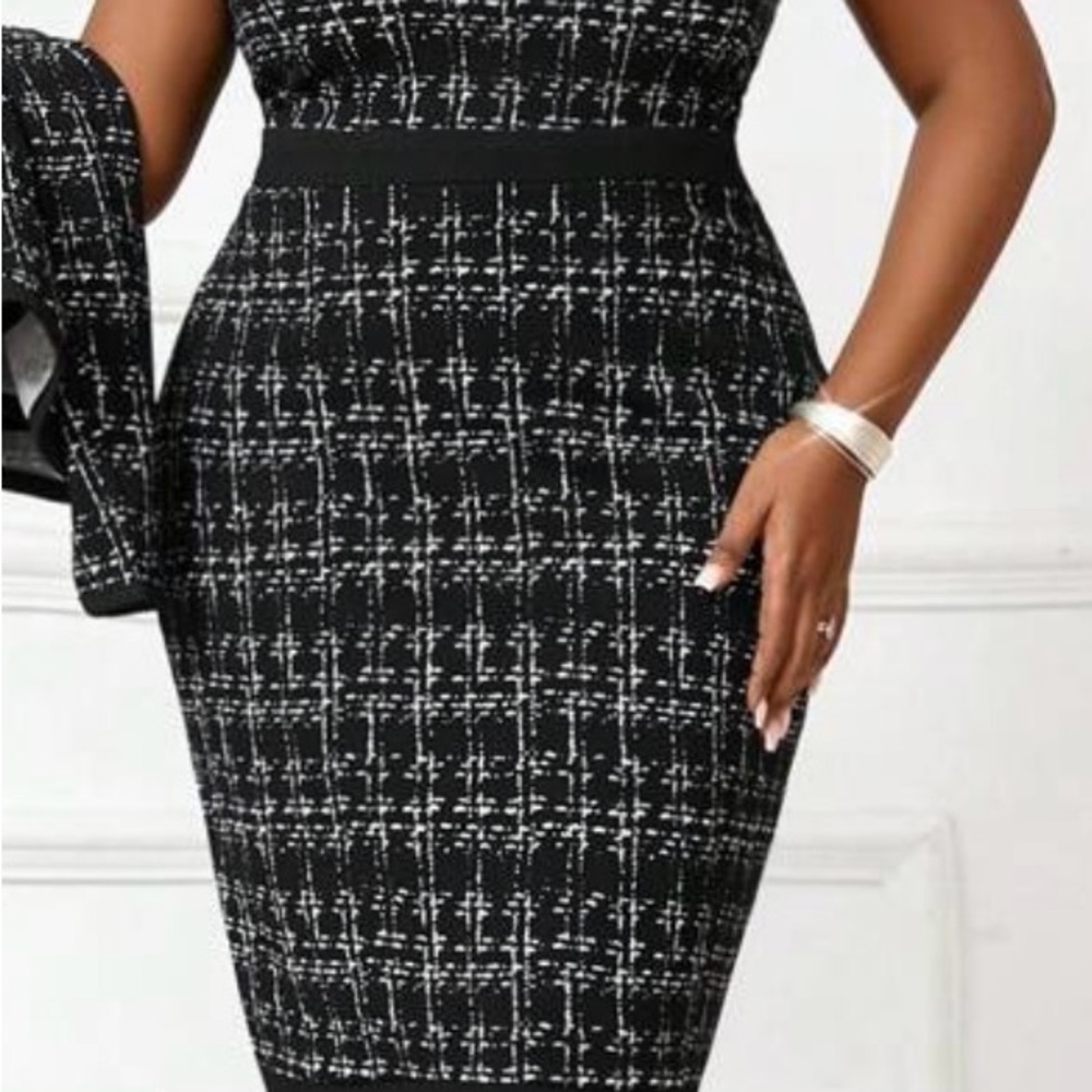 SHEIN Black and White Midi Dress business appr